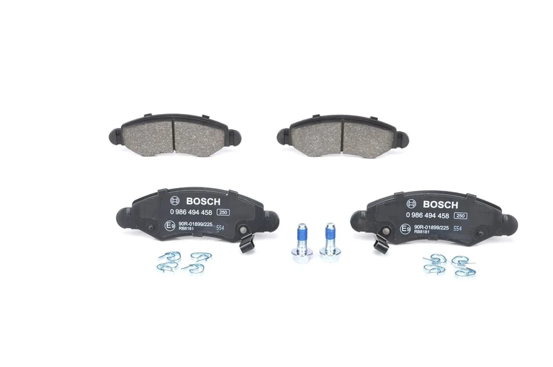 Bosch BP299 - Brake Pads Car Front Axle - Bosch Quality - Reduced Noise and Dust - ECE-R90 Certified - Copper-Free - 1 Set of 4 Pads - With Accessories