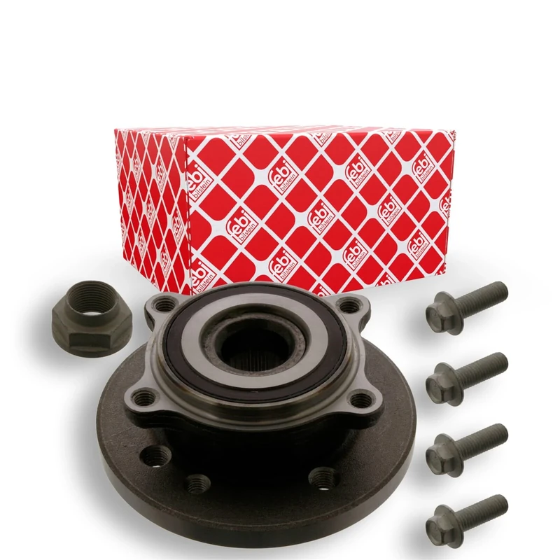 febi bilstein 37106 Wheel Bearing Kit with wheel hub, axle nut and fastening screws, pack of one