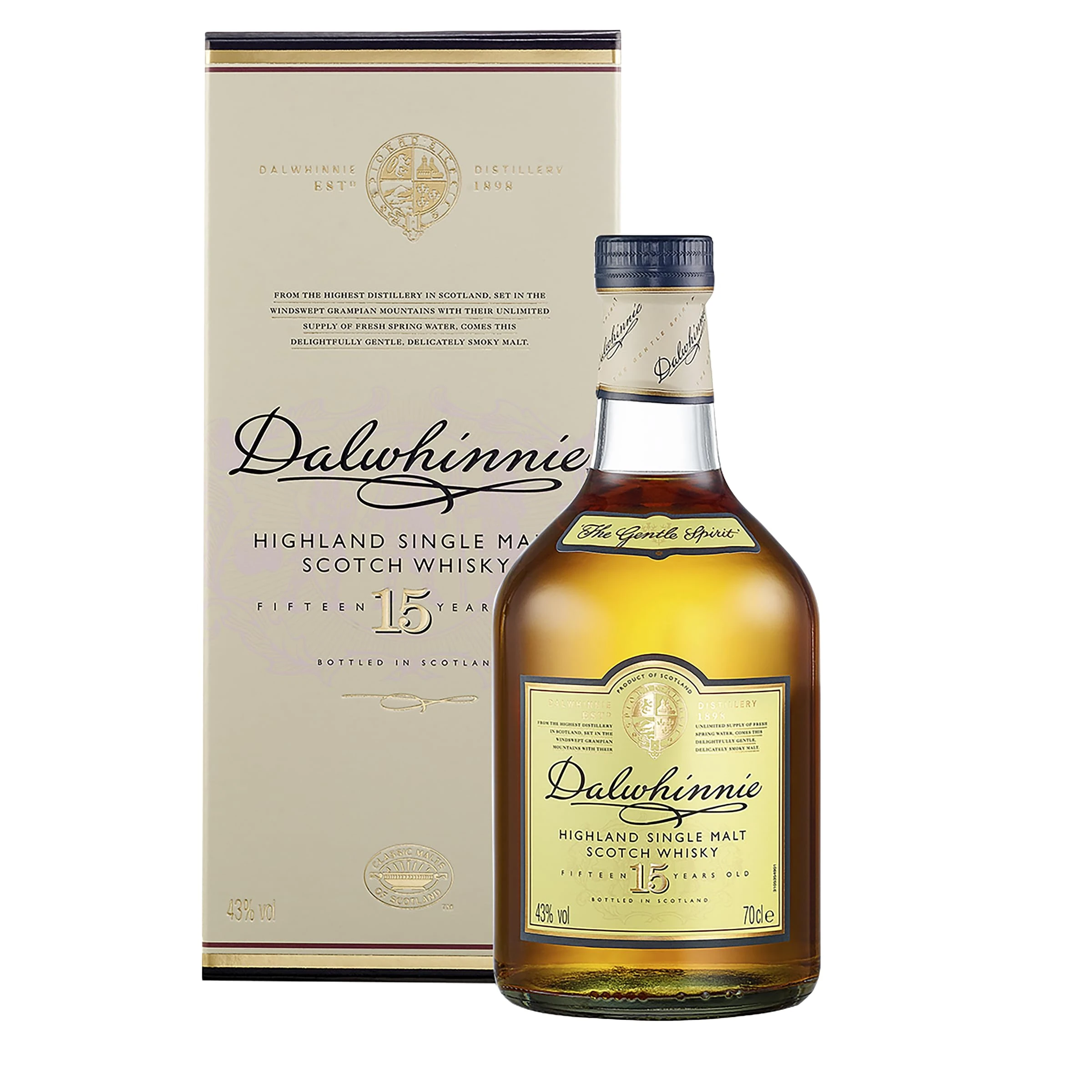 Dalwhinnie 15 Year Old Single Malt Scotch Whisky | 43% vol | 70cl | Highland Whisky | Smooth & Aromatic | Malty Sweet Flavours & Smoky Warmth