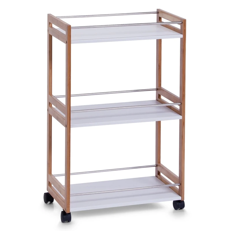 Zeller 18633 Bathroom Cabinet on Wheels Bamboo / Medium Density Fibreboard 51 x 30 x 81 cm White