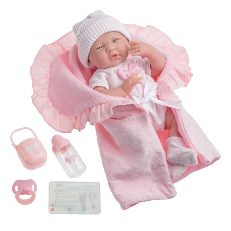 JC Toys 18780 La Newborn Soft Body Boutique Baby Doll, 15.5-Inch, Pink