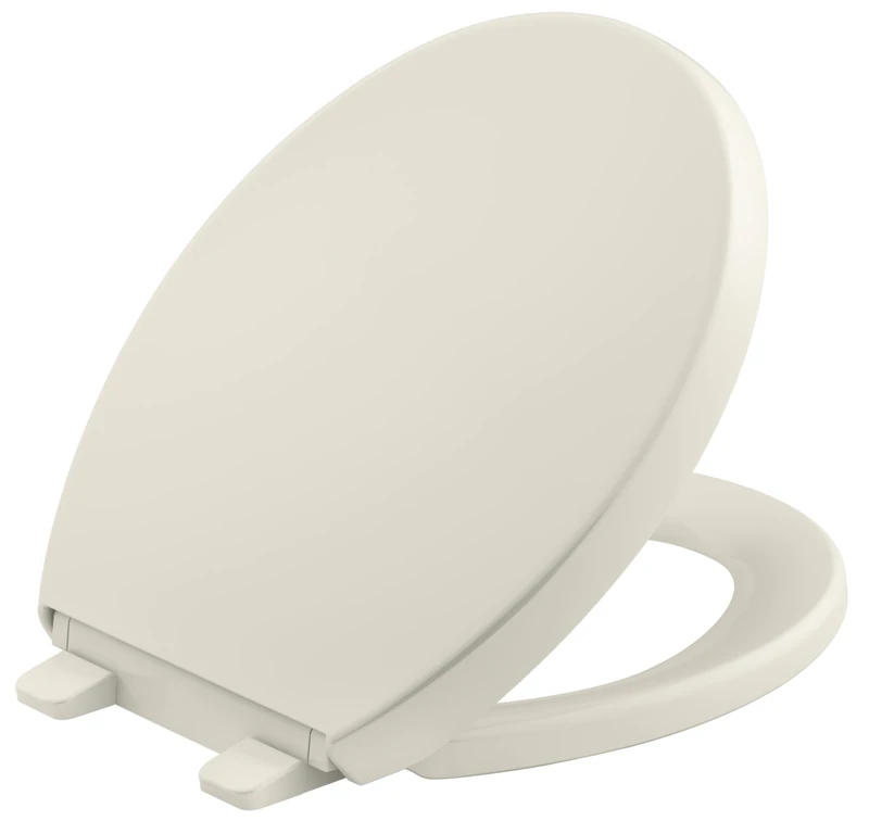 KOHLER K-4009-96 Reveal Quiet-Close with Grip-Tight Bumpers Round-Front Toilet Seat, Biscuit