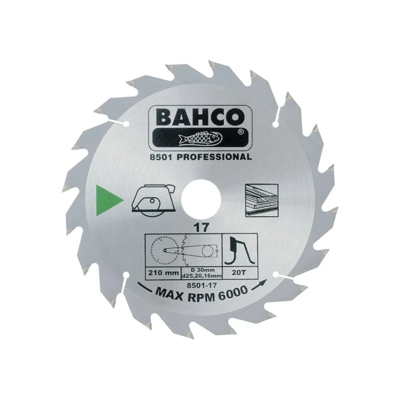 Bahco 8501-16 Circular Saw Blade with 20 Teeth for Wood, 0 V, Silver, 200 mm