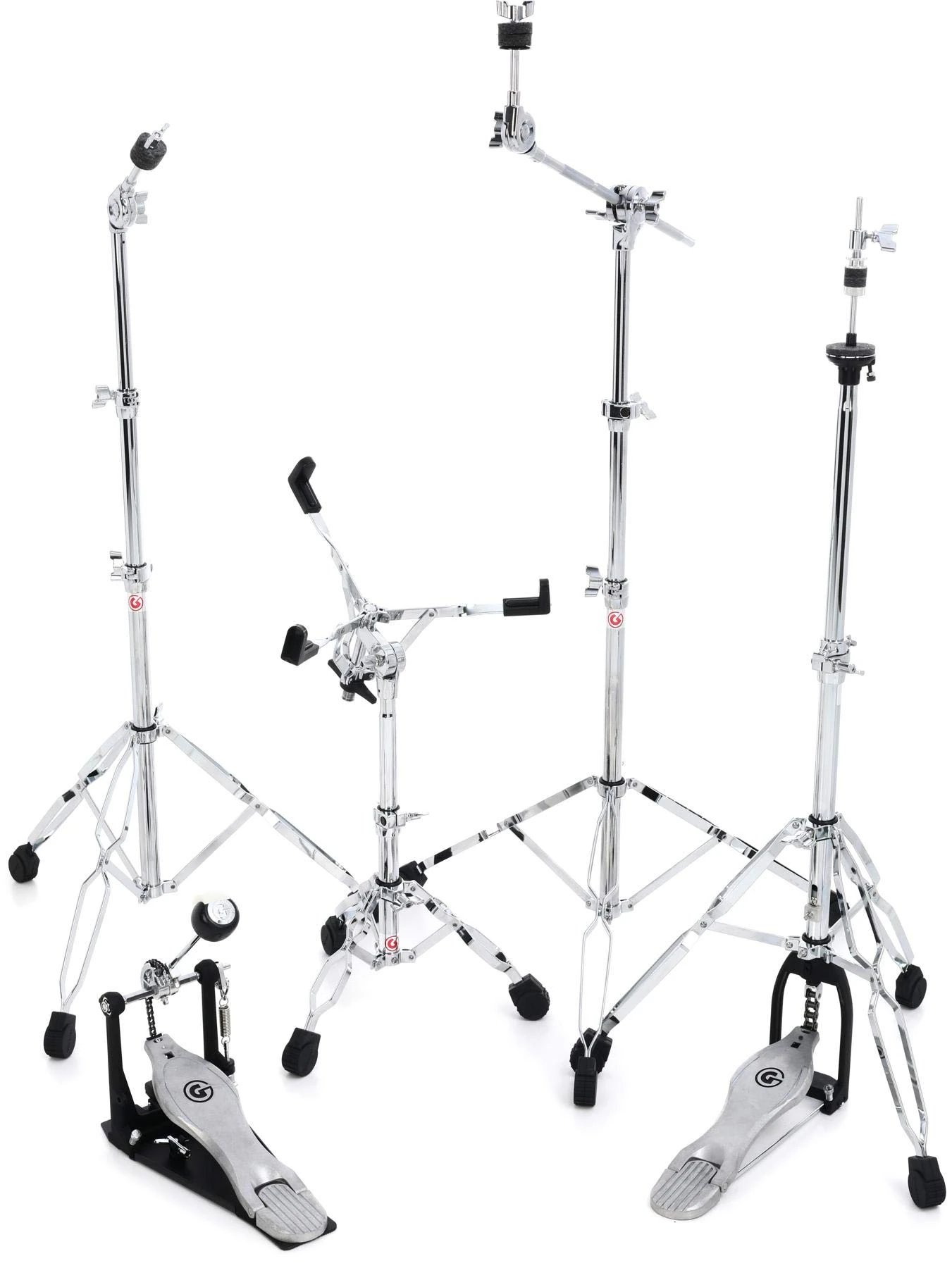 Gibraltar Hardware Pack 5700PK, consisting of: 5706 Snare Stand, 5707 Hi-Hat Stand, 5709 Cymbal boom stand, 5710 straight cymbal stand, 5711S Single Pedal