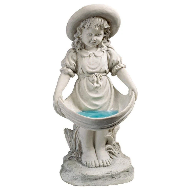 Design Toscano Sophie in her Sundress Garden Statue Bird Bath Feeder, 53.5 cm, Polyresin, Antique Stone
