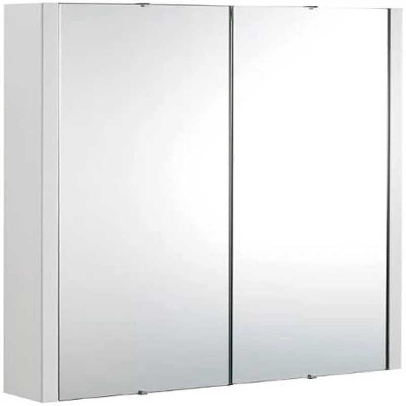 VeeBath Venus Wall Mounted Mirror Cabinet, Durable 2 Hinged Doors with Adjustable Glass Shelves, Bathroom Mirror Cabinet, Frameless Storage Solution in White Gloss Finish, 600mm
