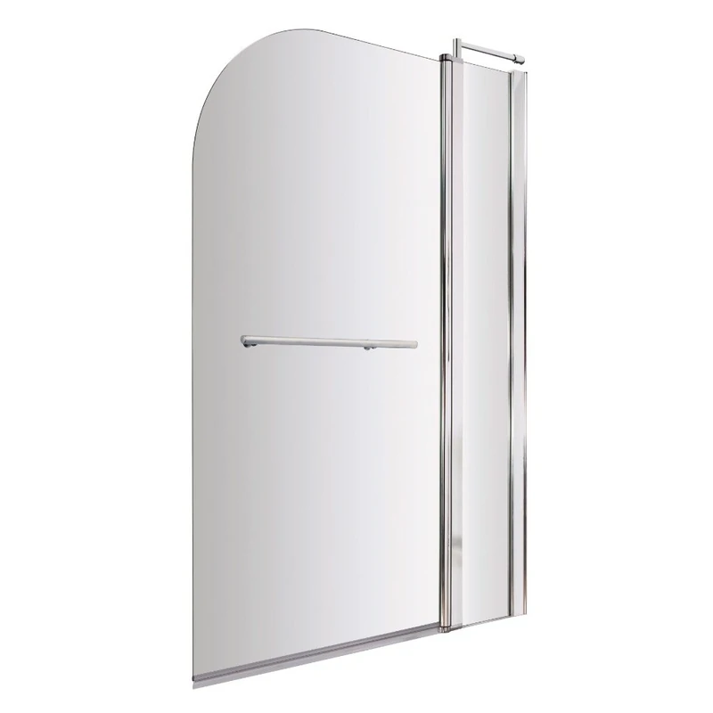 Nuie NSSR2 Pacific ǀ Modern Bathroom Round 6mm Bath Screen with Fixed Panel and Rail, 1400mm x 1005mm, Polished Chrome