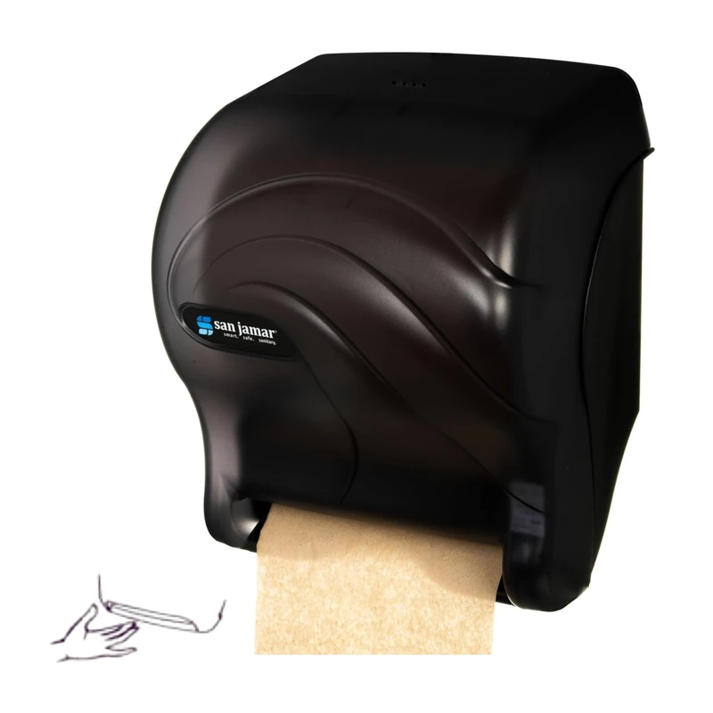 San Jamar Tear-N-Dry Essence Oceans Plastic Electronic Touchless Roll Towel Dispenser, Black