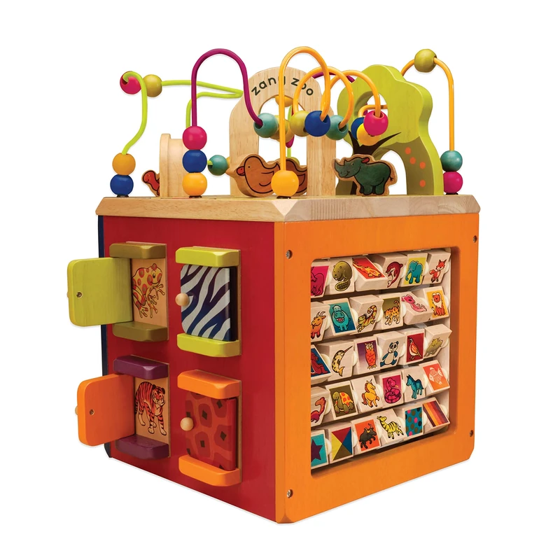 B. toys – Zany Zoo Wooden Activity Cube – Toddler Activity Center for Kids 1 Year +