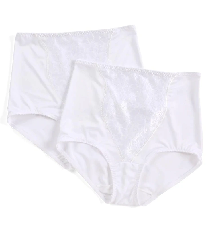 Bali Women's Shapewear Double Support® Coordinate Brief with Lace Tummy Panel Light Control 2-Pack, 2 White, X-Large - Image 1