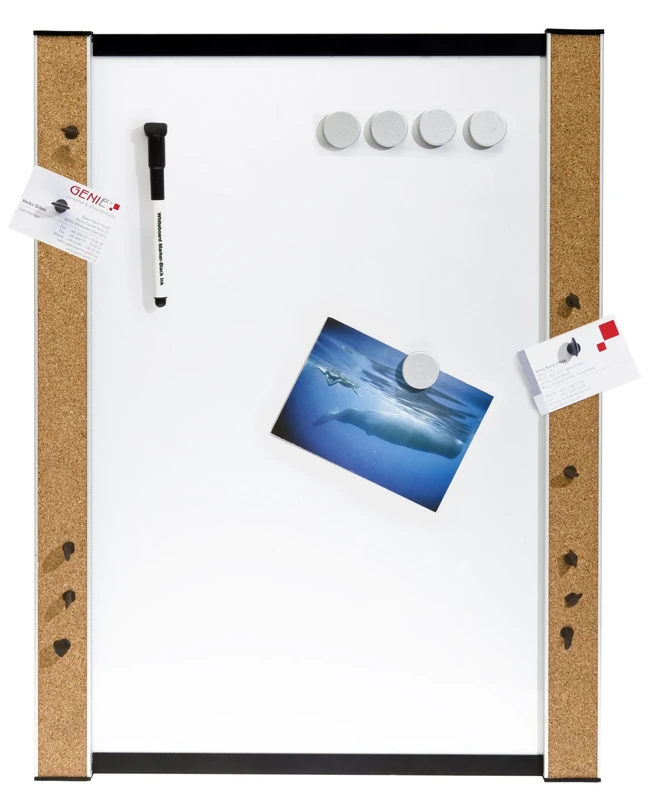 Genie White Board with Cork Border Magnetic Board can be Written On/with Magnets/Pins/Wall Mount 45 x 60 cm