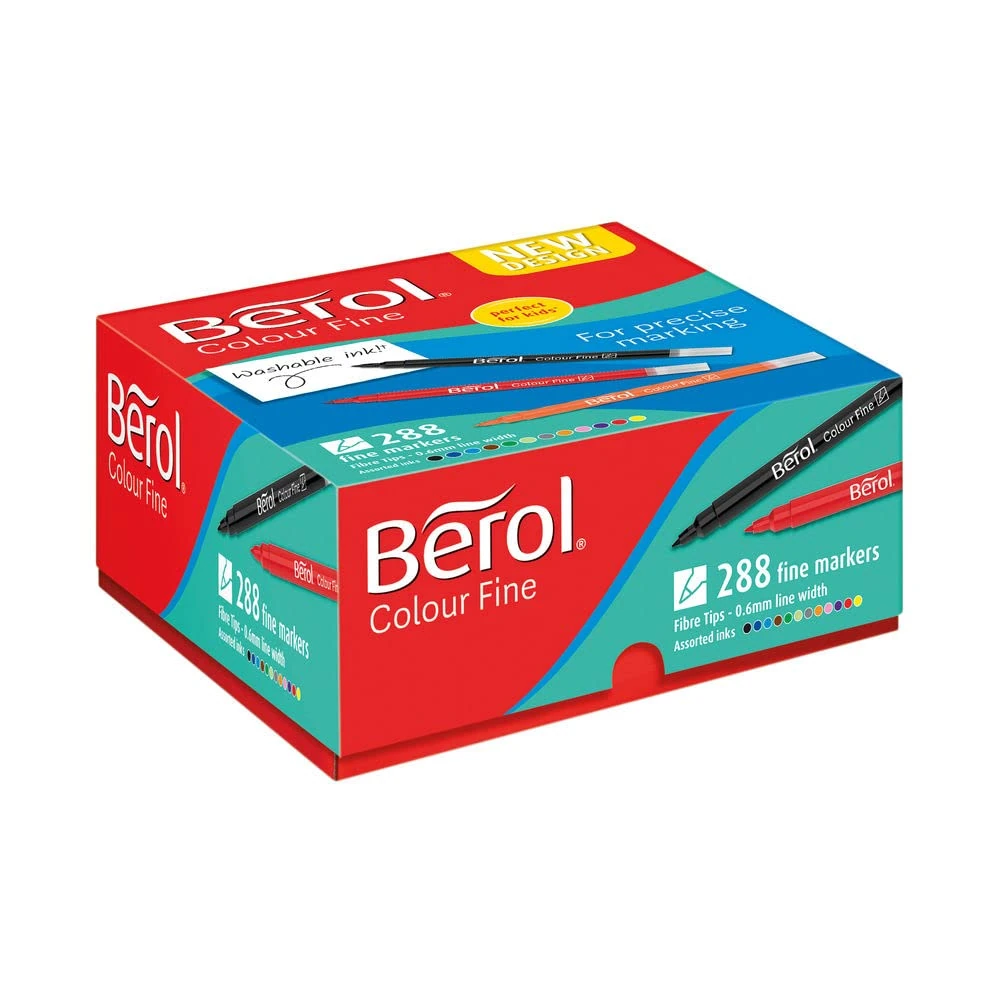 Berol Felt Tip Colouring Pens | Fine Point (0.6mm) | Assorted Colours with Washable Ink | Class Pack of 288 Markers