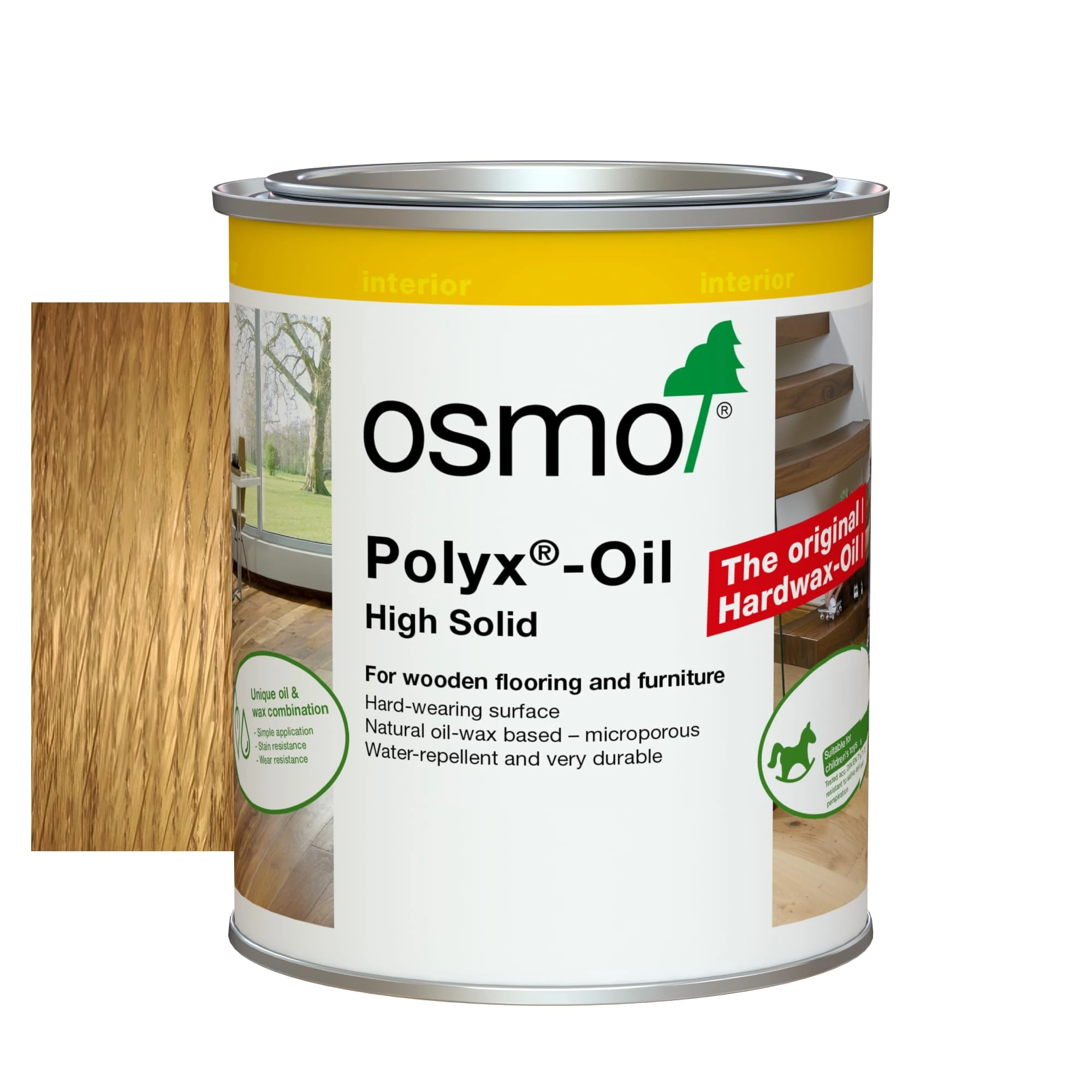 Osmo Polyx®-Oil Hard Wax Oil 3032 - Clear Satin, 750ml - Durable Wood Finish for Furniture & Floors Water & Dirt Resistant Treatment for Oak, Pine, Spruce, Beech & More