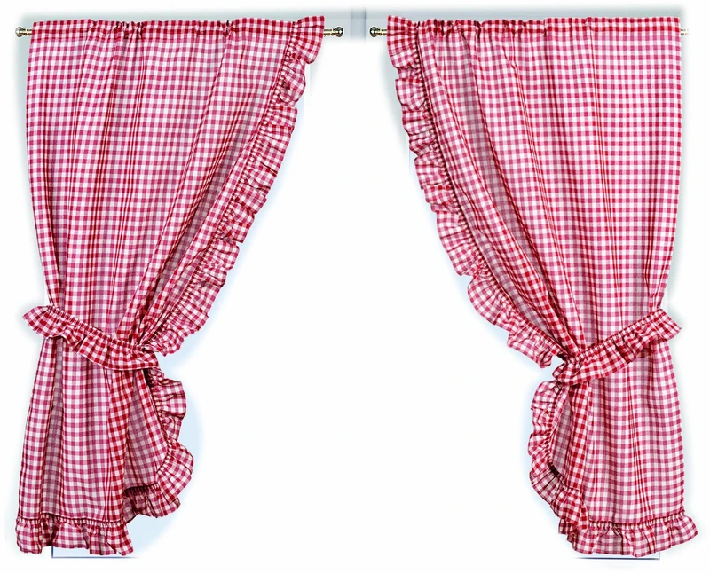 LINDER 0163/6/501 Gingham Curtains Window Treatments, 1 Pair with Tiebacks Red 75 x 160 cm