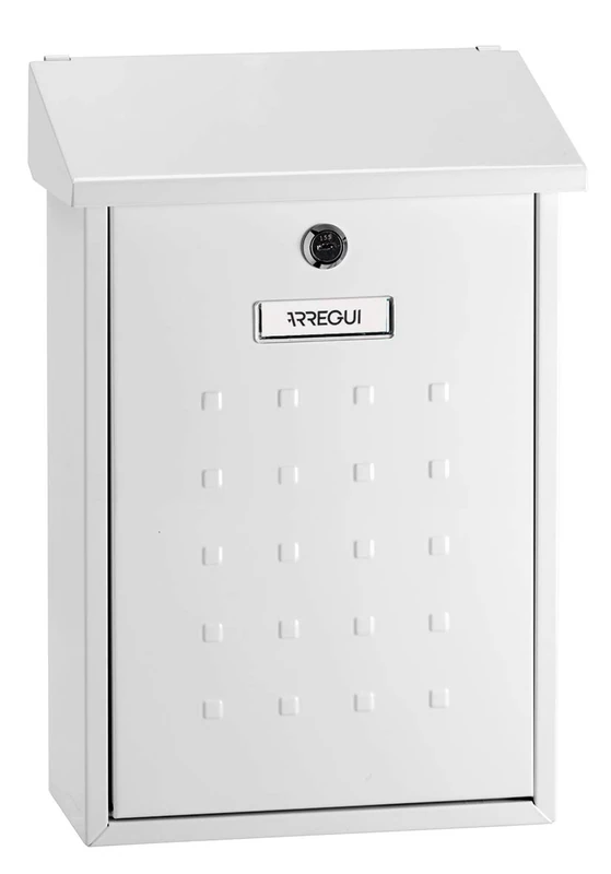 Galvanised Steel Letter Box Size M (DIN A4 Post) Wall Letter Box for Outdoor Use Post Box with Name Plate and Post Flap, Weather-Resistant, White