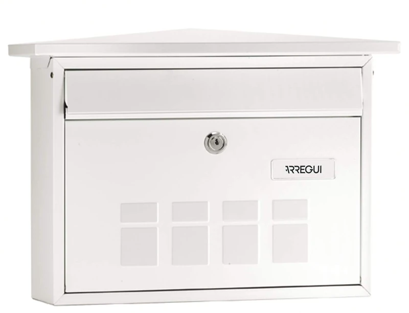ARREGUI Deco E5701 Galvanised Steel Letterbox, Size M (DIN A4 Post), Horizontal Wall Letter Box for Outdoor Use, Post Box for Outdoor Use with Name Plate and Flap in White