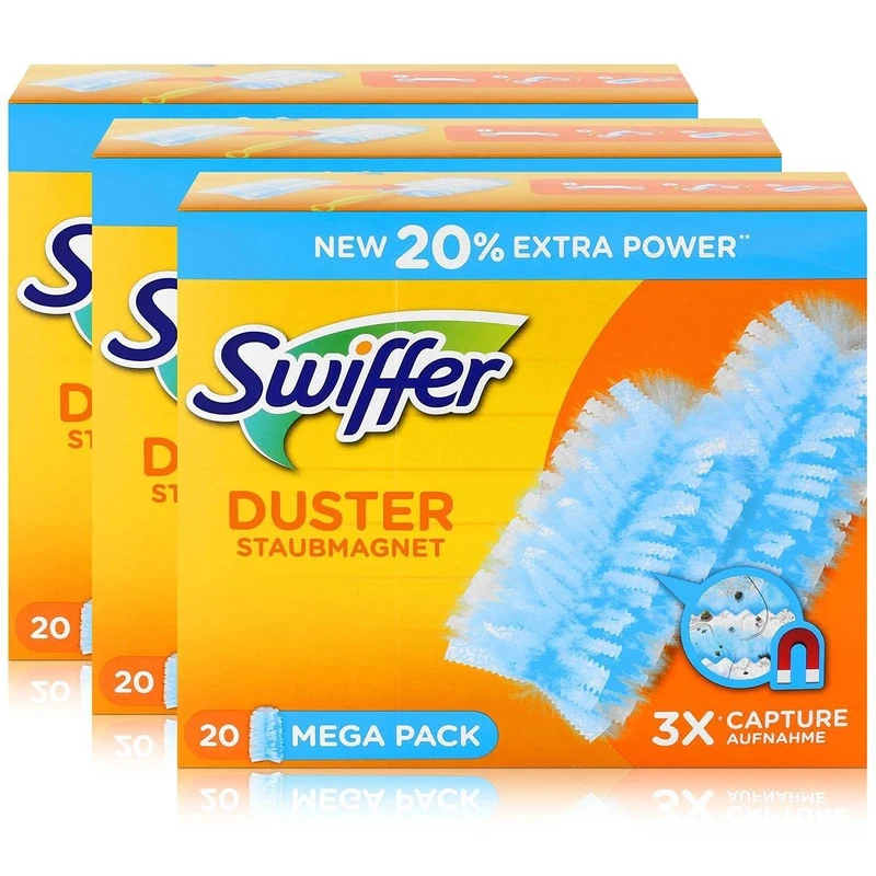 Swiffer Dust Magnet Refill Pack of 3 (3 x 20 Wipes), Absorbs and Locks 3 x More Dust and Hair