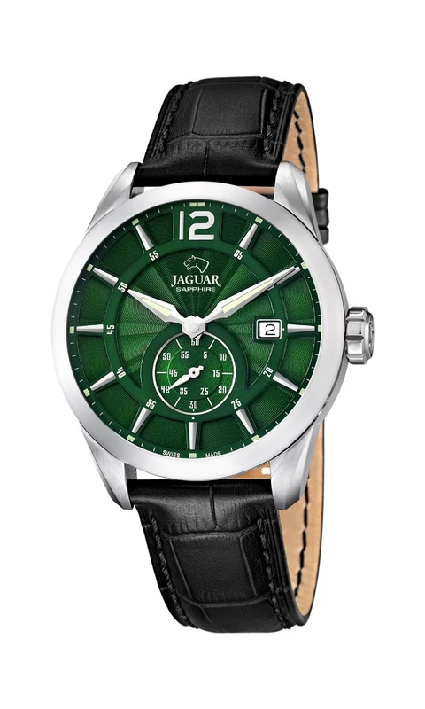 Jaguar Watches J663/3 Mens Black Leather Wrist Watch, Green/Black, Strap