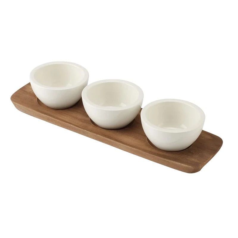 Villeroy & Boch Artesano Original Small Dip Bowl Set, 4 Pieces, Premium Porcelain/Wood, White