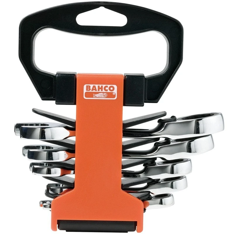 Bahco 10RM/SH6 Ratcheting Combination Stubby Spanner Set, Multi-Colour, Set of 6 Piece
