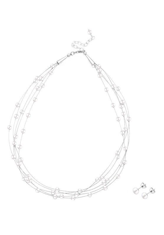 Elli Women's 925 Sterling Silver Semi-Baroque Freshwater Pearl Necklace of Length 45 cm with Stud Earrings 0907871511_43