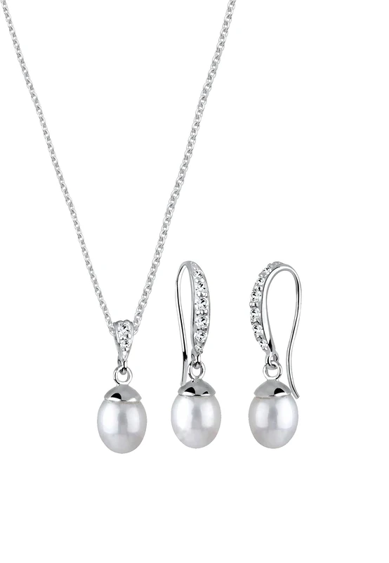 Elli Jewelry Set Set Drop Freshwater Pearls Crystal 925 Sterling Silver