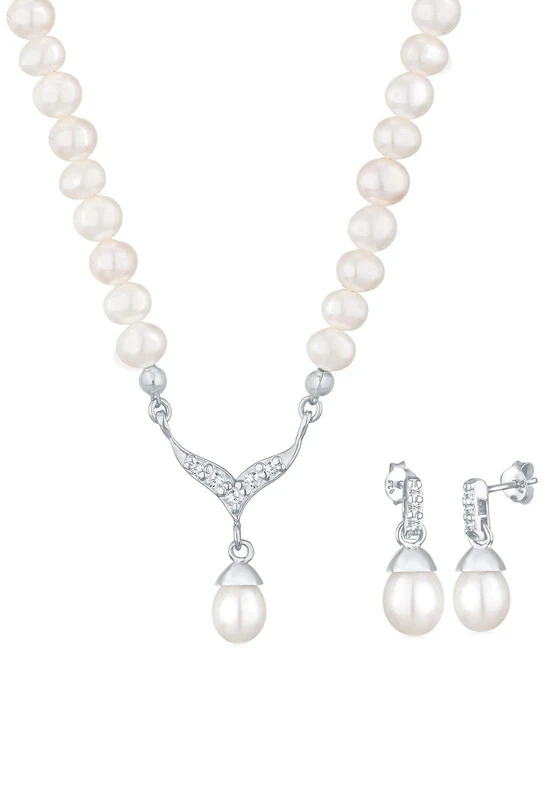 Elli Jewelry Set Pearl Crystal 925 Sterling Silver
