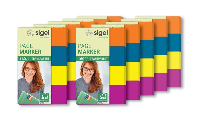 SIGEL HN614 Transparent Index Page Markers, 4 x 40 strips, Blue/Pink/Yellow/Orange (pack of 10)
