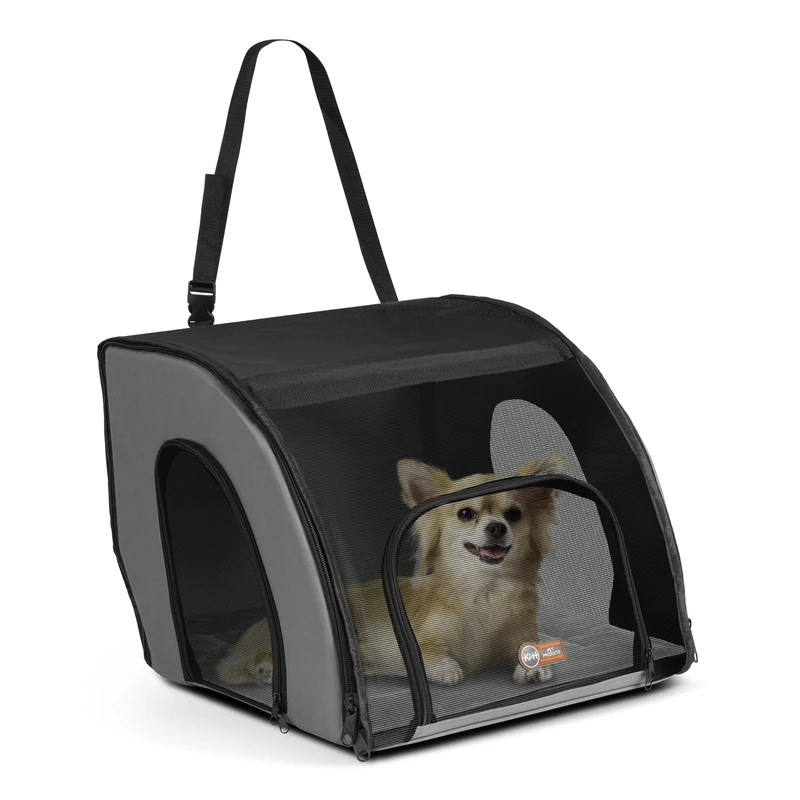 K&H Pet Products Travel Safety Carrier for Pets, Dog Crate for Car Travel, Soft-Sided Carrier for Cats and Small Dogs, Portable Car Seat Kennel, Gray/Black Small 17 X 16 X 15 Inches