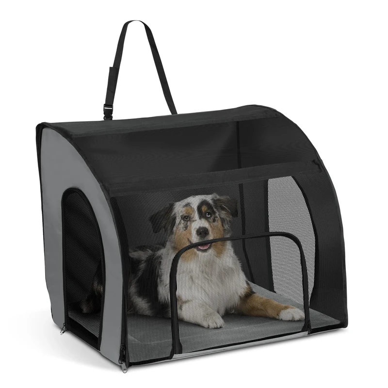 K&H Pet Products Travel Safety Carrier for Pets, Dog Crate for Car Travel, Dog Soft-Sided Carrier for Large Dogs, Portable Car Seat Kennel, Gray/Black Large 29.5 X 22 X 25.5 Inches