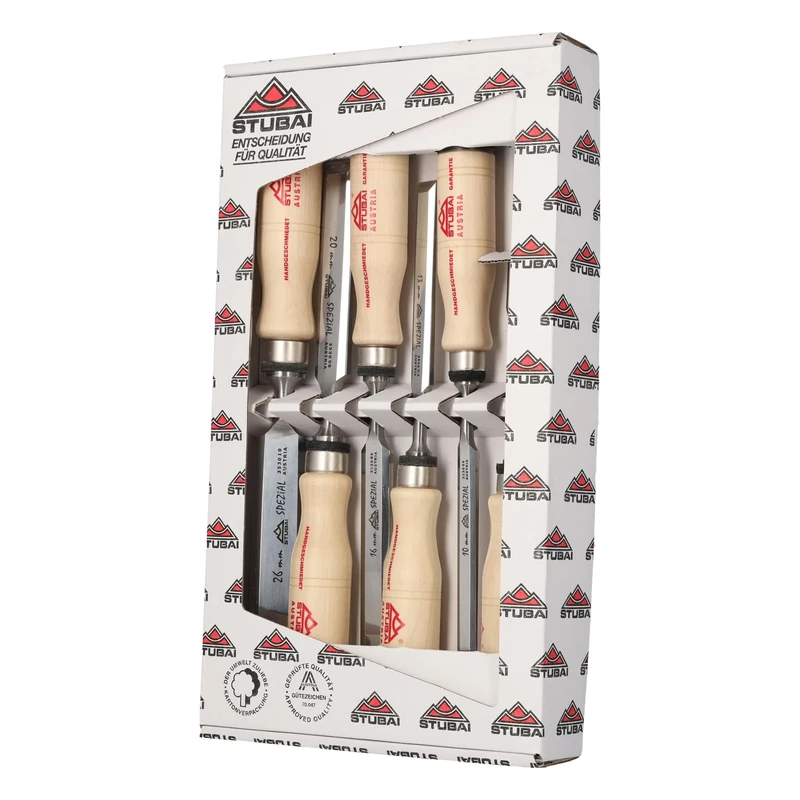 Stubai 353106 "Swedish Type" Special Wood Chisel Set, Beige/Silver, 6-26 mm