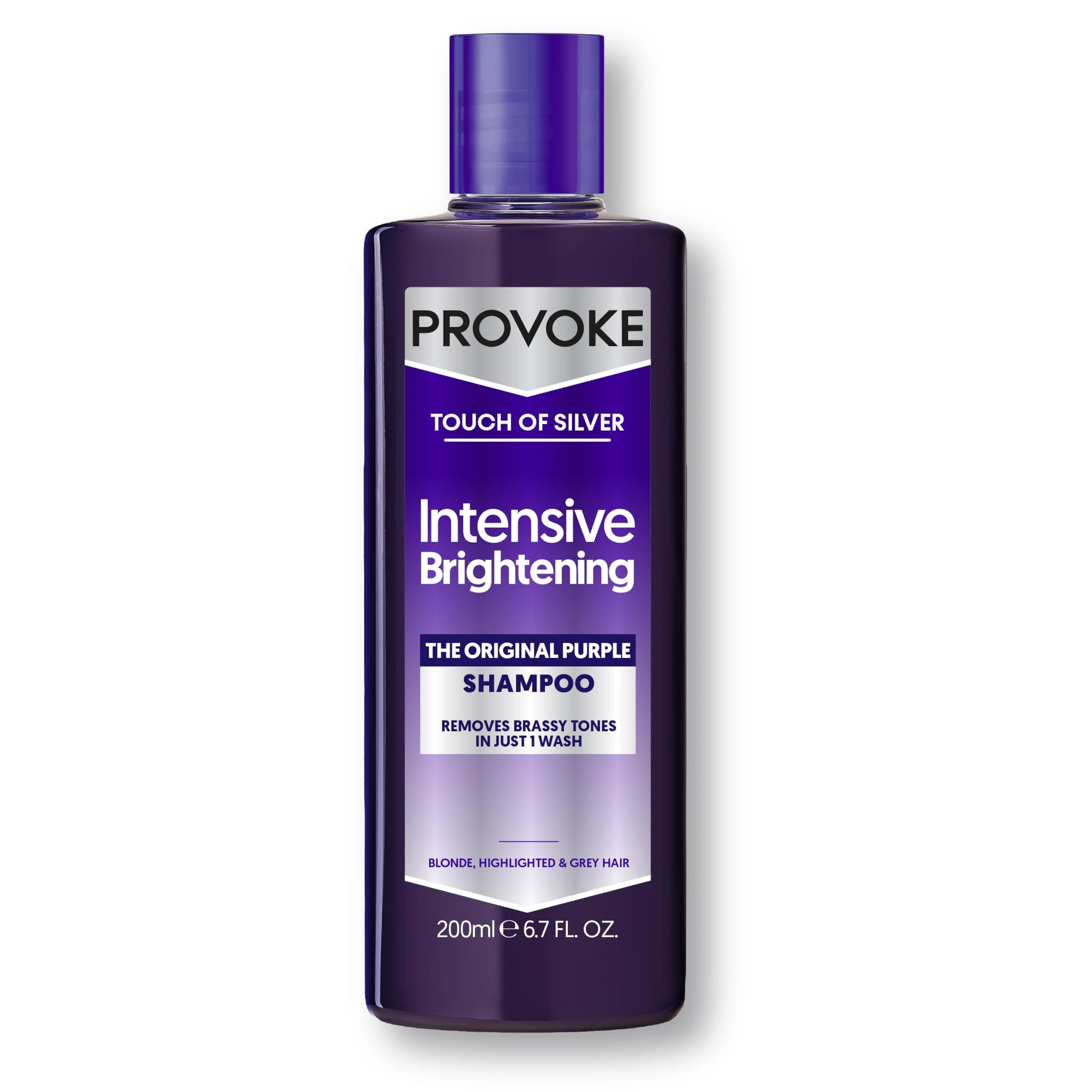 PROVOKE Touch Of Silver Brightening Purple Shampoo 200 ml, Neutralises Yellow and Orange tones, Formulated with Violet and Blue Pigments