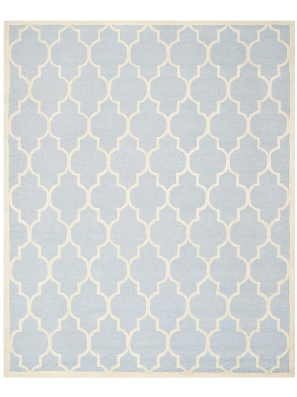 Safavieh Trellis Indoor Hand Tufted Rectangle Area Rug, Cambridge Collection, CAM134, in Light Blue / Ivory, 91 X 152 cm for Living Room, Bedroom or Any Indoor Space