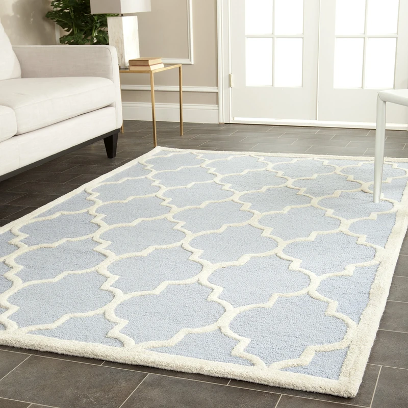 Safavieh Trellis Indoor Hand Tufted Rectangle Area Rug, Cambridge Collection, CAM134, in Light Blue / Ivory, 183 X 274 cm for Living Room, Bedroom or Any Indoor Space
