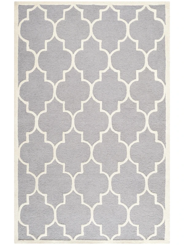 Safavieh Trellis Indoor Hand Tufted Runner Area Rug, Cambridge Collection, CAM134, in Silver / Ivory, 76 X 244 cm for Living Room, Bedroom or Any Indoor Space