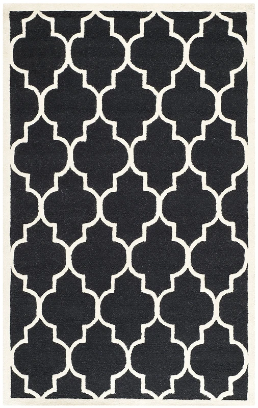 Safavieh Trellis Indoor Hand Tufted Rectangle Area Rug, Cambridge Collection, CAM134, in Black / Ivory, 122 X 183 cm for Living Room, Bedroom or Any Indoor Space