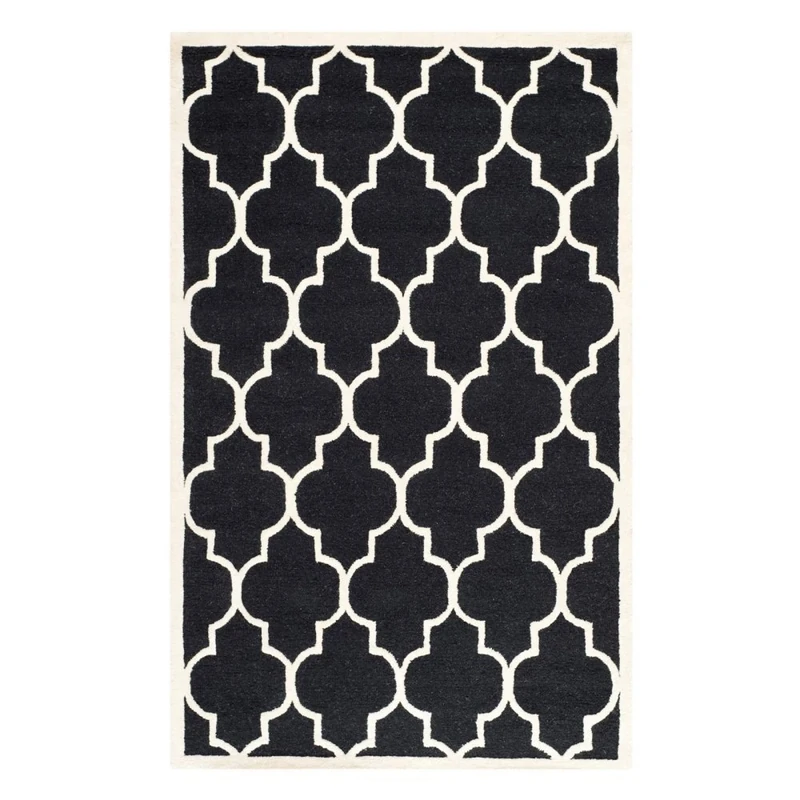 Safavieh Trellis Indoor Hand Tufted Rectangle Area Rug, Cambridge Collection, CAM134, in Black / Ivory, 91 X 152 cm for Living Room, Bedroom or Any Indoor Space
