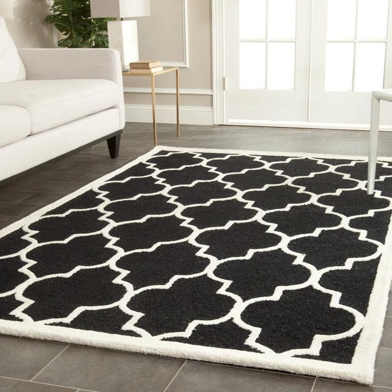 Safavieh Trellis Indoor Hand Tufted Rectangle Area Rug, Cambridge Collection, CAM134, in Black / Ivory, 152 X 244 cm for Living Room, Bedroom or Any Indoor Space