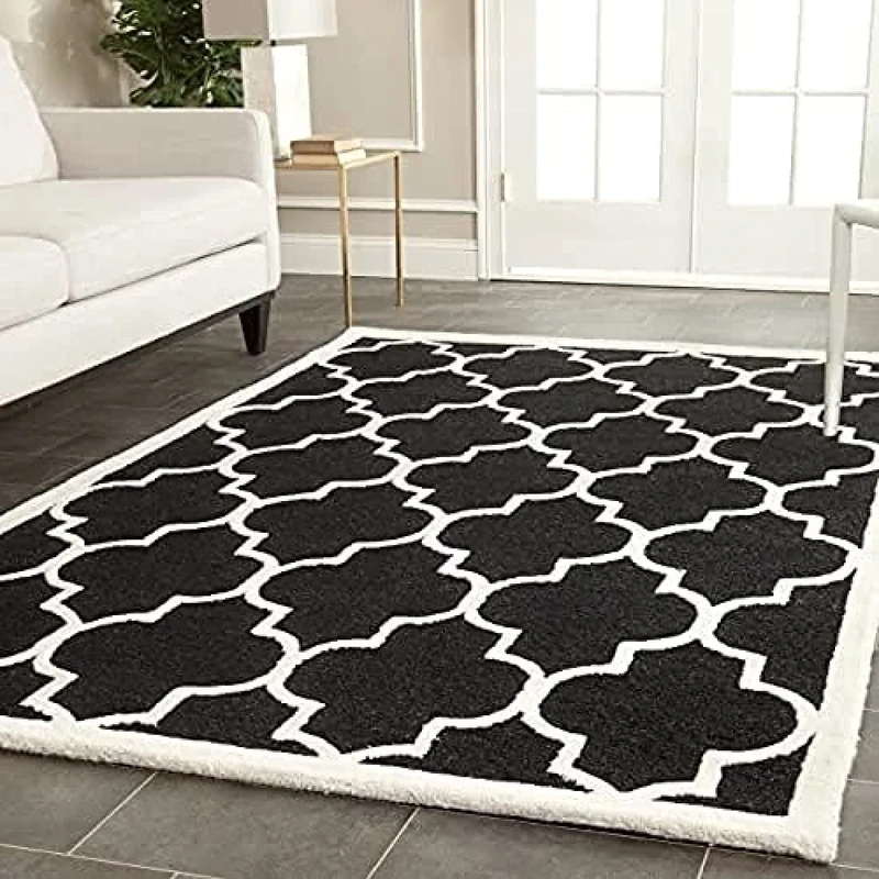 Safavieh Trellis Indoor Hand Tufted Rectangle Area Rug, Cambridge Collection, CAM134, in Black / Ivory, 183 X 274 cm for Living Room, Bedroom or Any Indoor Space