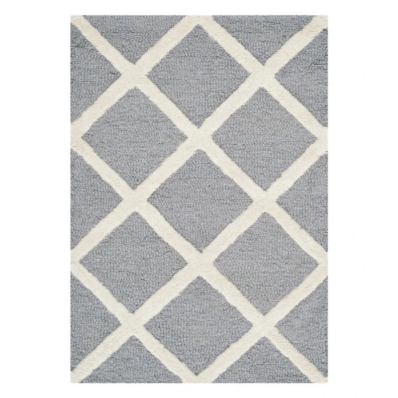 Safavieh Diamond Indoor Hand Tufted Rectangle Area Rug, Cambridge Collection, CAM135, in Silver / Ivory, 122 X 183 cm for Living Room, Bedroom or Any Indoor Space
