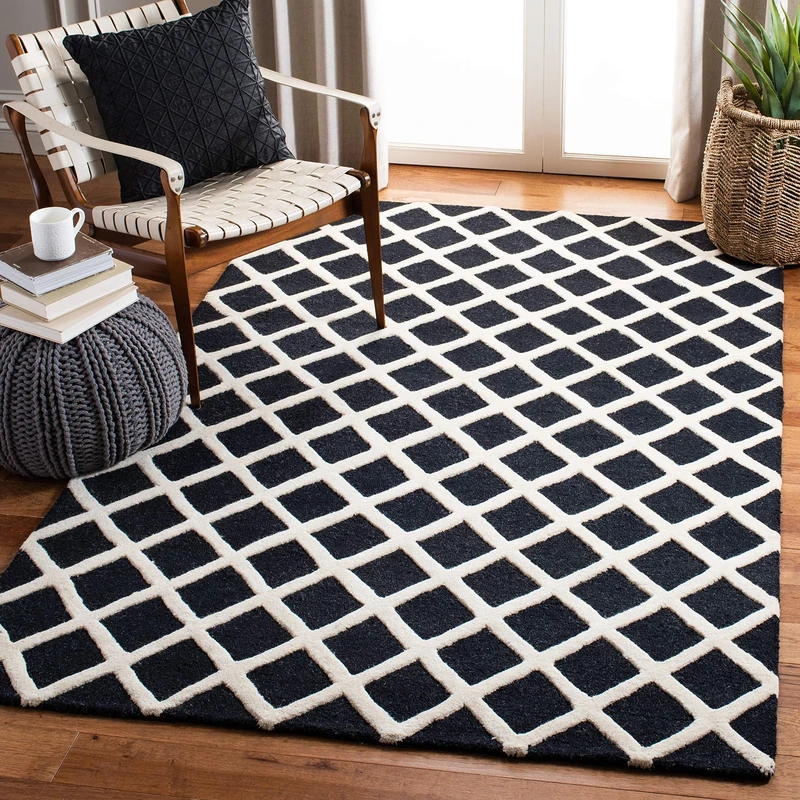 Safavieh Diamond Indoor Hand Tufted Rectangle Area Rug, Cambridge Collection, CAM135, in Black / Ivory, 183 X 274 cm for Living Room, Bedroom or Any Indoor Space