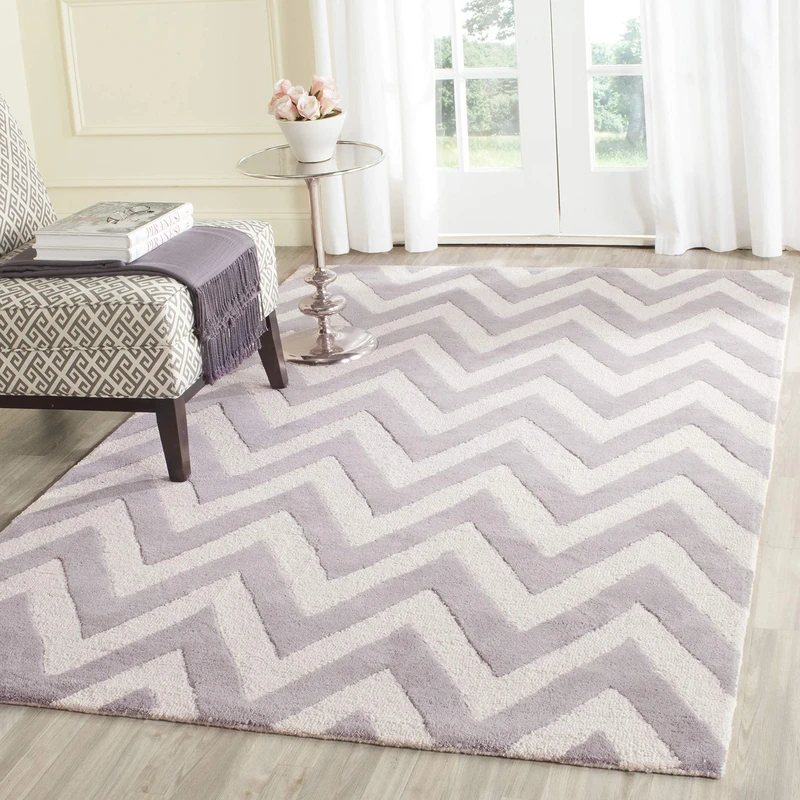 Safavieh Modern Indoor Hand Tufted Rectangle Area Rug, Cambridge Collection, CAM139, in Silver / Ivory, 152 X 244 cm for Living Room, Bedroom or Any Indoor Space