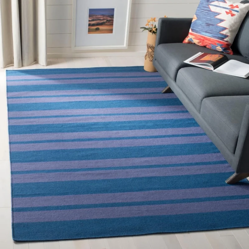 Safavieh Contemporary Indoor Flatweave Rectangle Area Rug, Dhurrie Collection, DHU203, in Turquoise / Lavander, 122 X 183 cm for Living Room, Bedroom or Any Indoor Space