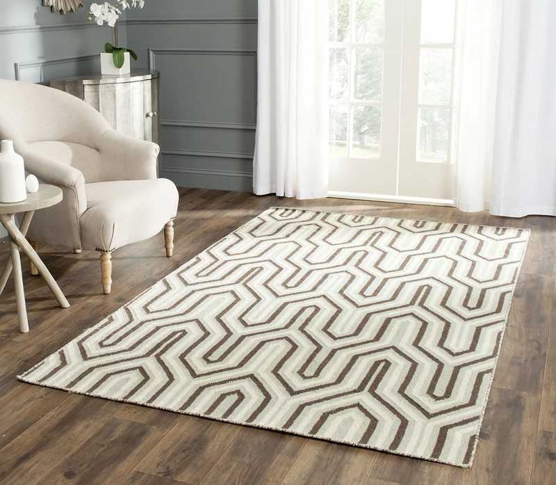 Safavieh Contemporary Indoor Flatweave Rectangle Area Rug, Dhurrie Collection, DHU622, in Grey / Multi, 152 X 244 cm for Living Room, Bedroom or Any Indoor Space