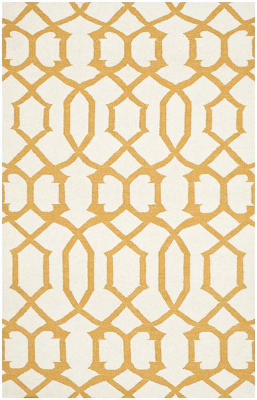 Safavieh Contemporary Indoor Flatweave Rectangle Area Rug, Dhurrie Collection, DHU753, in Ivory / Yellow, 122 X 183 cm for Living Room, Bedroom or Any Indoor Space