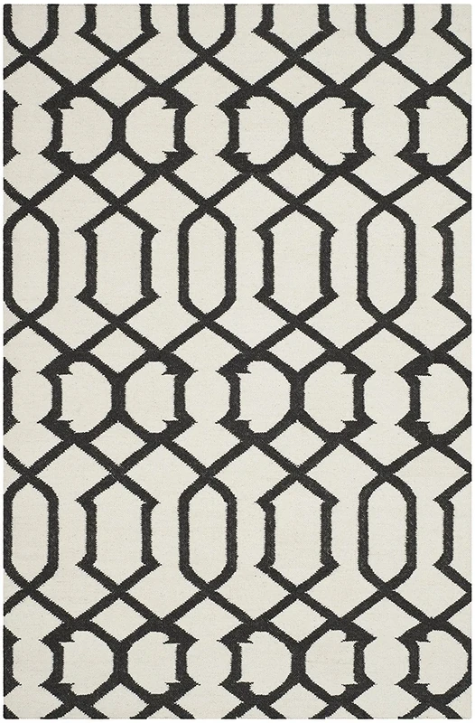 Safavieh Contemporary Indoor Flatweave Rectangle Area Rug, Dhurrie Collection, DHU753, in Ivory / Charcoal, 91 X 152 cm for Living Room, Bedroom or Any Indoor Space