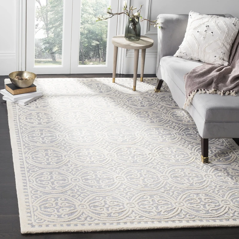 Safavieh Medallion Indoor Hand Tufted Rectangle Area Rug, Cambridge Collection, CAM123, in Silver / Ivory, 152 X 244 cm for Living Room, Bedroom or Any Indoor Space