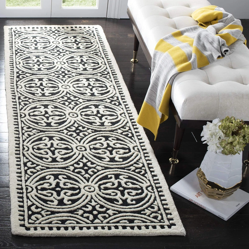 Safavieh Medallion Indoor Hand Tufted Runner Area Rug, Cambridge Collection, CAM123, in Black / Ivory, 76 X 244 cm for Living Room, Bedroom or Any Indoor Space