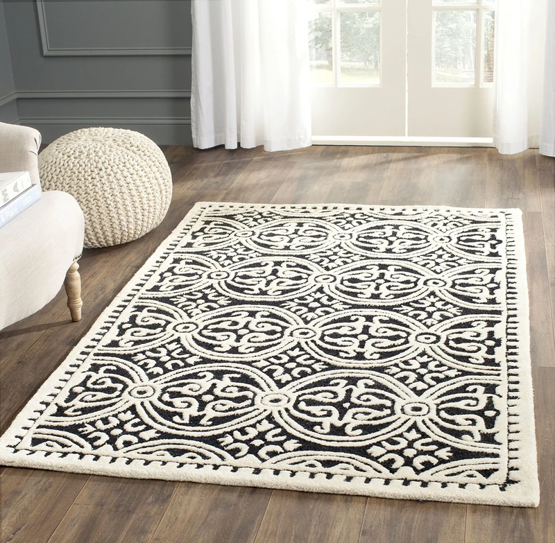 Safavieh Medallion Indoor Hand Tufted Rectangle Area Rug, Cambridge Collection, CAM123, in Black / Ivory, 152 X 244 cm for Living Room, Bedroom or Any Indoor Space