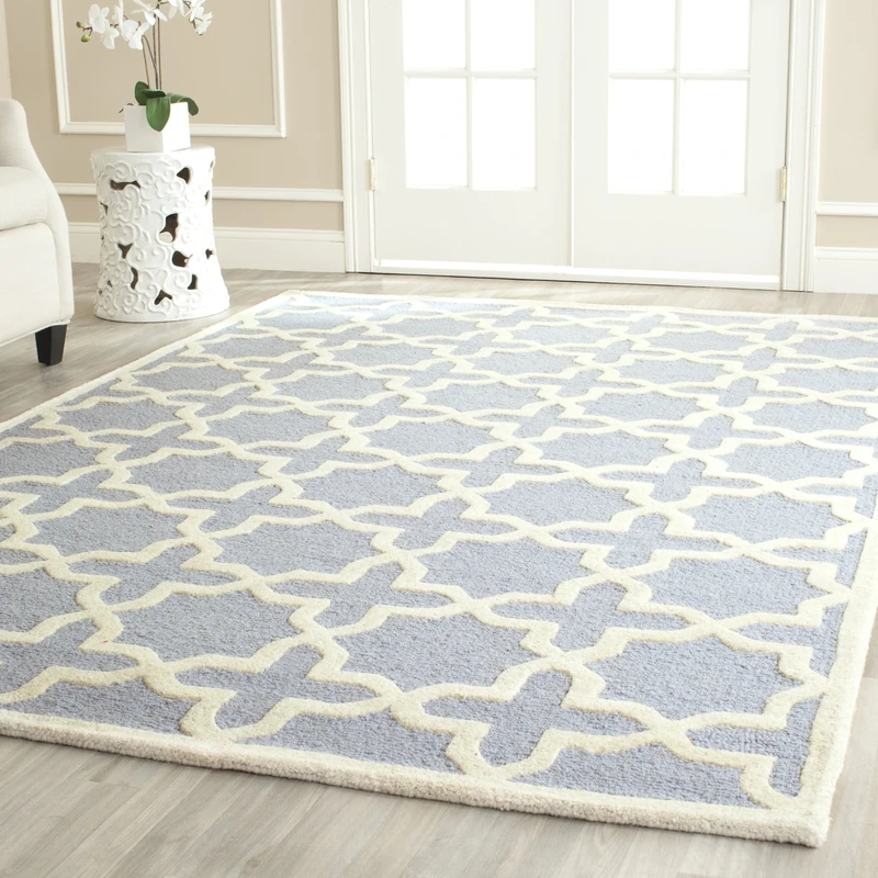 Safavieh Trellis Indoor Hand Tufted Rectangle Area Rug, Cambridge Collection, CAM125, in Light Blue / Ivory, 152 X 244 cm for Living Room, Bedroom or Any Indoor Space